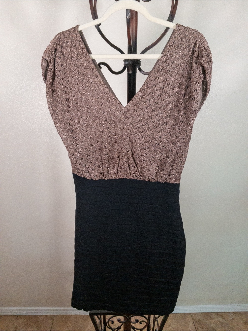 Express Lace Bandage Bodycon Cocktail Dress Black Taupe Small